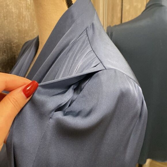 Kobi Halperin Blue Pleated Bib Collar silk  Blouse, XS - Picture 8 of 12